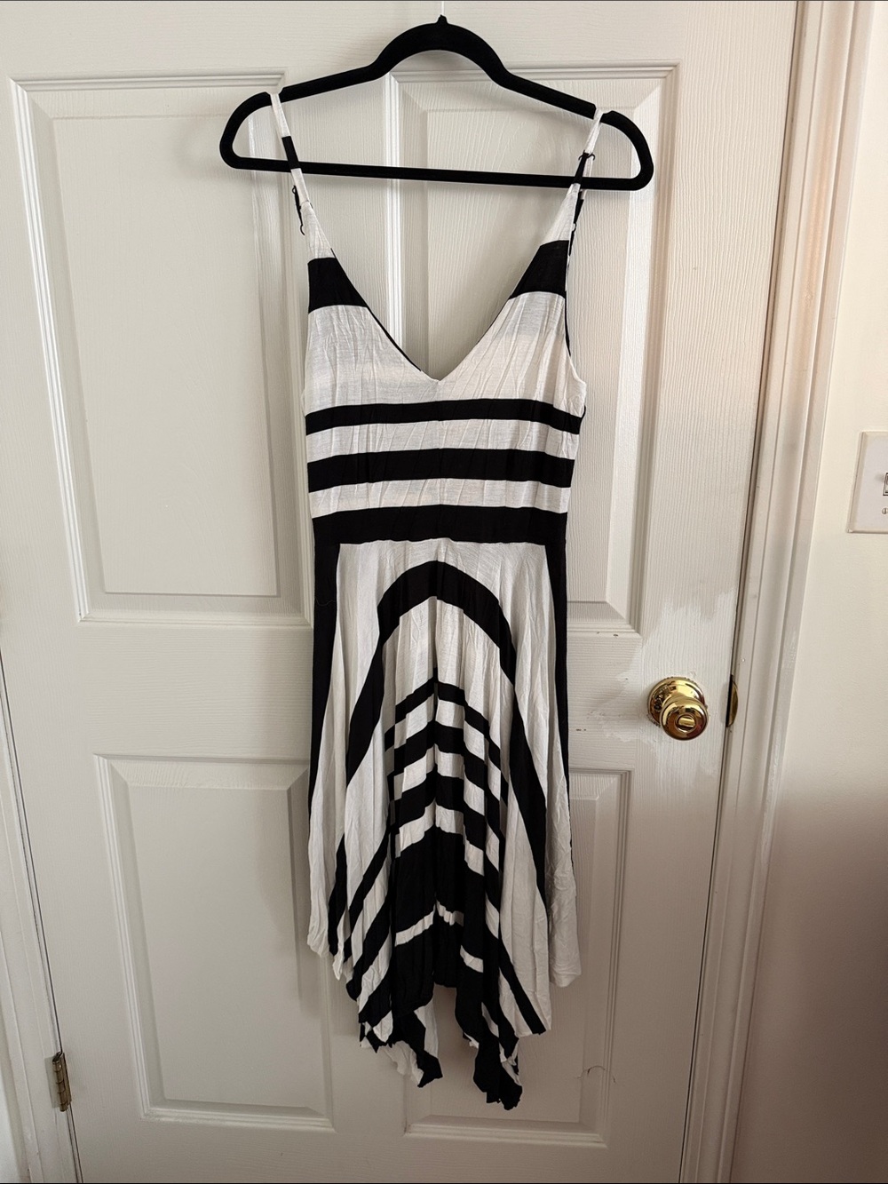 Ocean Drive Black & White Striped Asymmetrical Handkerchief Hem Dress